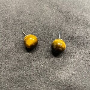 Golden Tiger’s Eye Round Stud Earrings – Natural Gemstone Glow